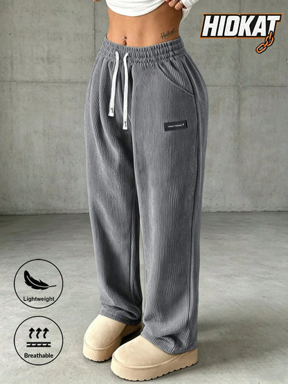 Women's Corduroy Straight Leg Pants with Drawstring Waist