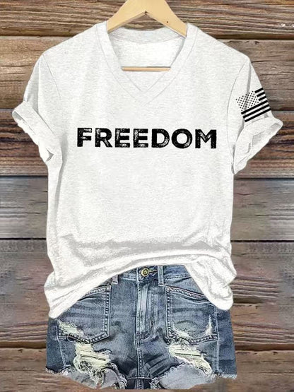 Women's freedom Print V-Neck T-Shirt
