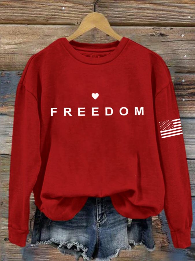 Women's Freedom American Flag Print Sweatshirt