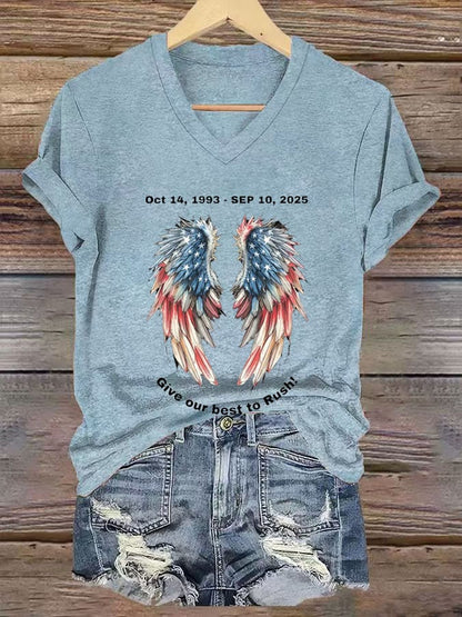 Women's Commemorative Print V Neck T-shirt