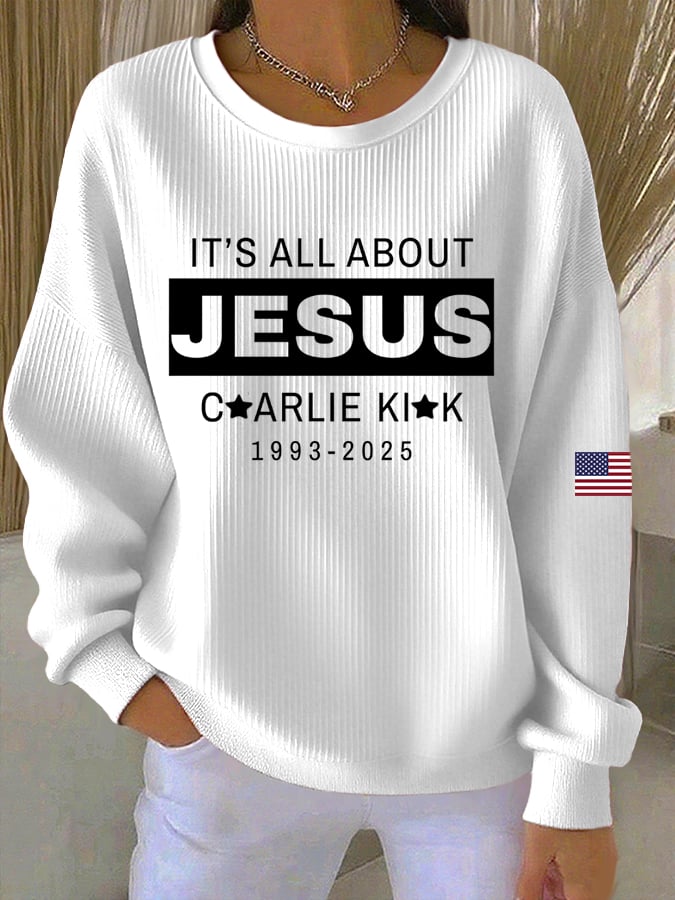 Women's Print Knit Crew Neck Long Sleeve Top