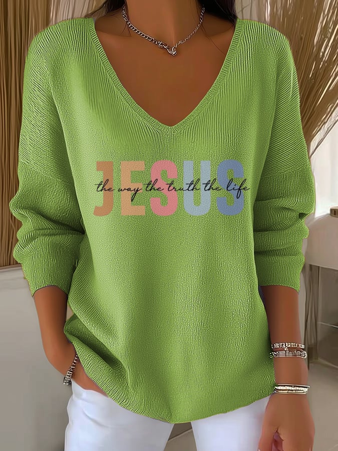 Women's Casual Jesus Truth Striped Long Sleeve Top