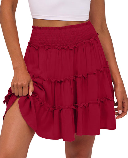 ⏰Hot Sale-Women's Casual High Waisted Ruffle Tiered Flowy Mini Skorts Skirts