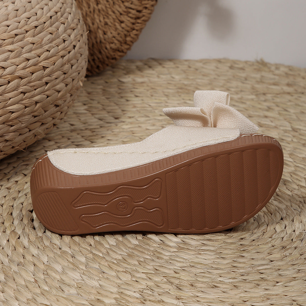 Women’s Liora Bow Flower Platform Wedge Slide Sandals – Peep-Toe Wide Strap Summer Slides