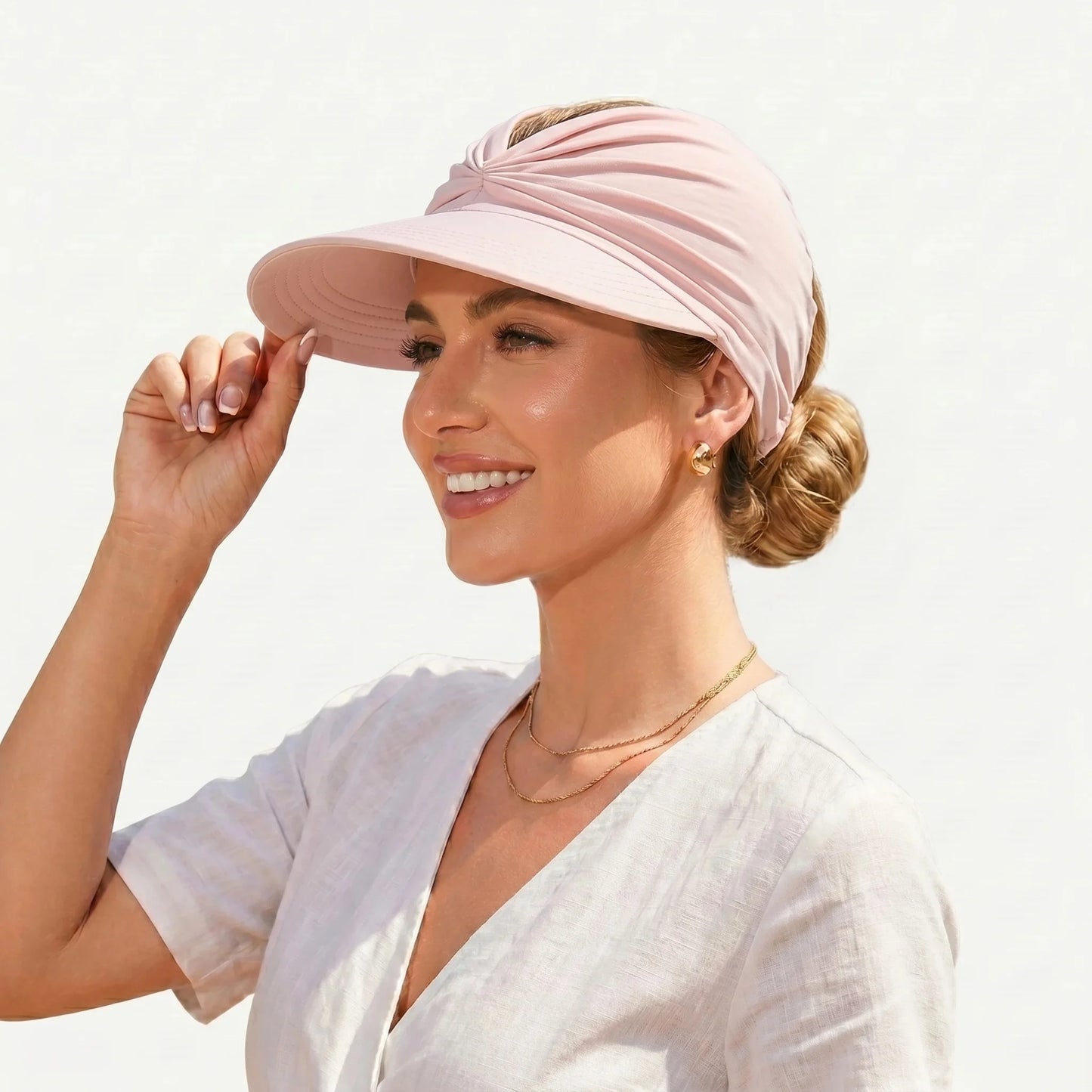 UPF-50 Sun Visor Ponytail Hat Wide Brim Breathable Foldable