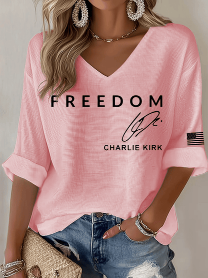 Women's Freedom Print Waffle Long Sleeve T-Shirt