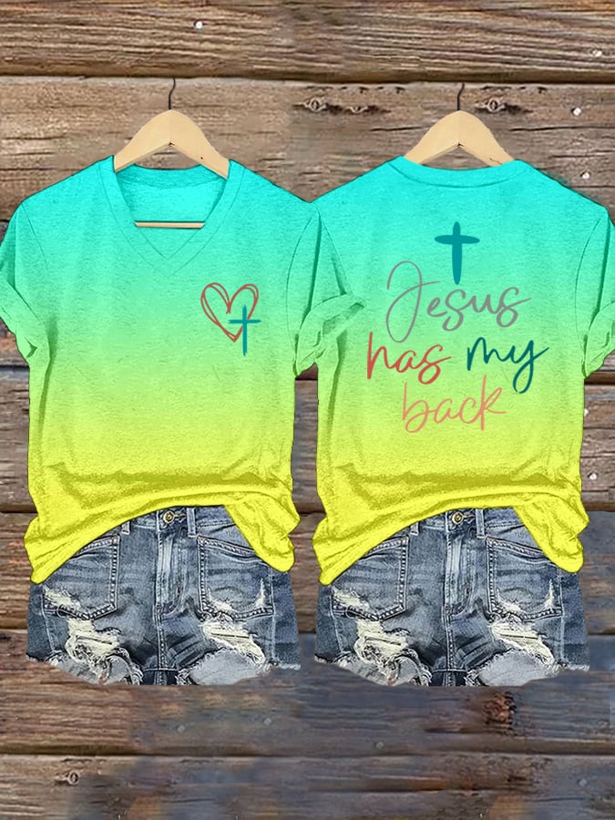 Women's Jesus Has My Back Print Shirt