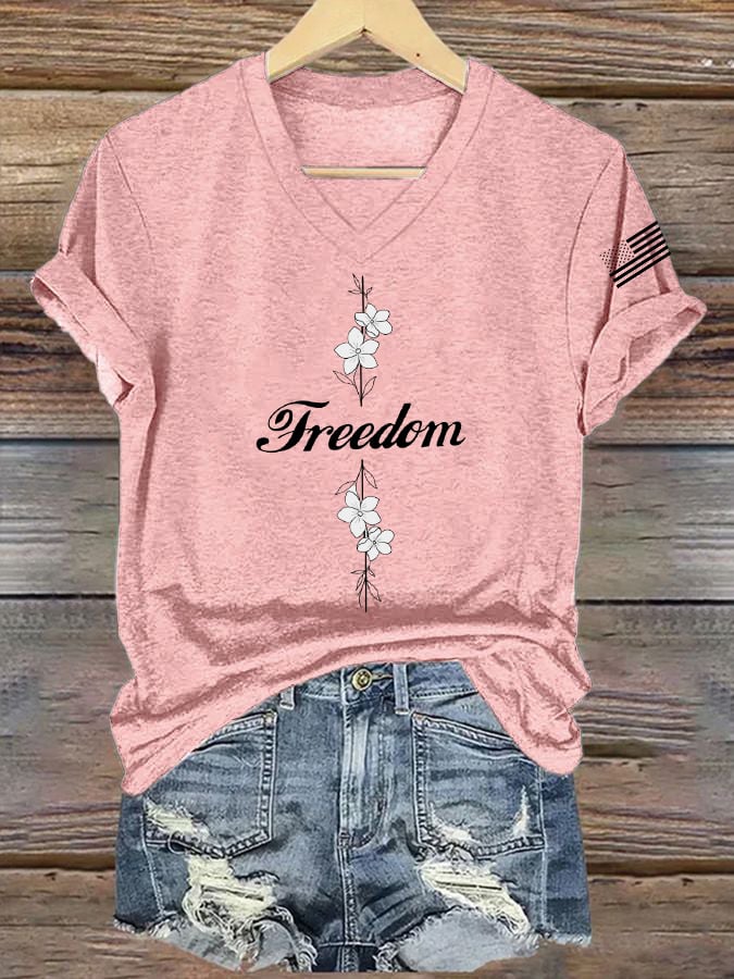 Women's Commemorative Print V Neck T-shirt