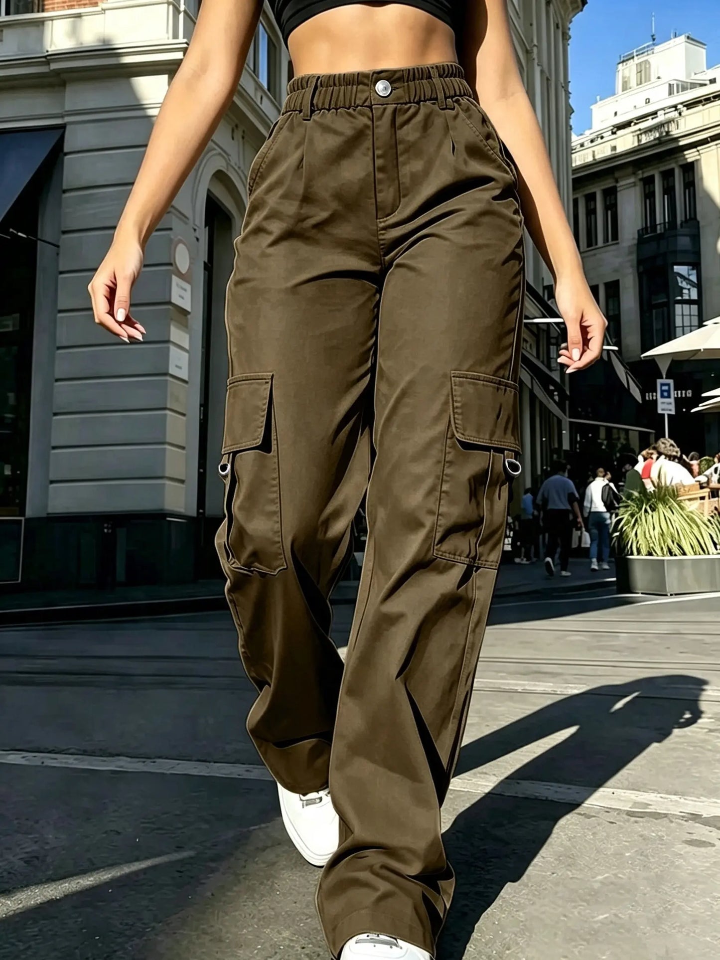 High-Waisted Cargo Pants for Women, Y2K Street Style Loose Fit with Multi Pockets