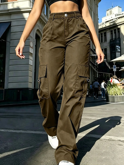 High-Waisted Cargo Pants for Women, Y2K Street Style Loose Fit with Multi Pockets