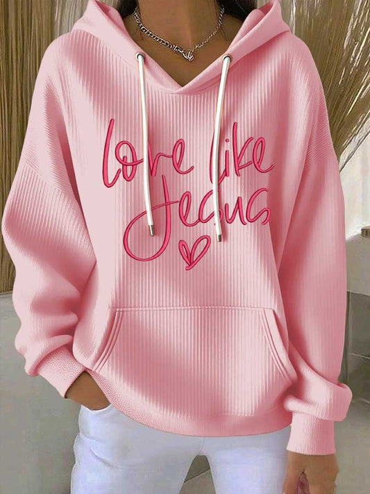 Women's Love Jesus Print Casual Hoodie
