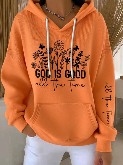 Women's God Is Good All The Time Print Casual Hooded Sweatshirt