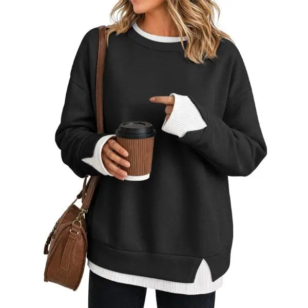 Women's Oversized Layered Sweatshirt with Drop Sleeves