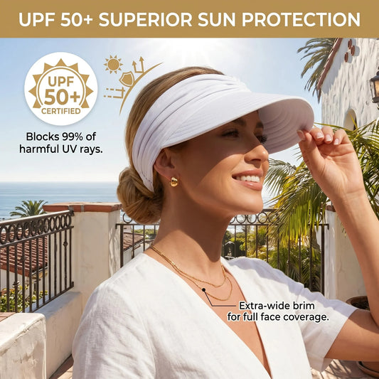 UPF-50 Sun Visor Ponytail Hat Wide Brim Breathable Foldable
