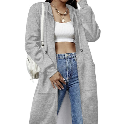 Women's Long Fleece Hoodie Tunic Jacket
