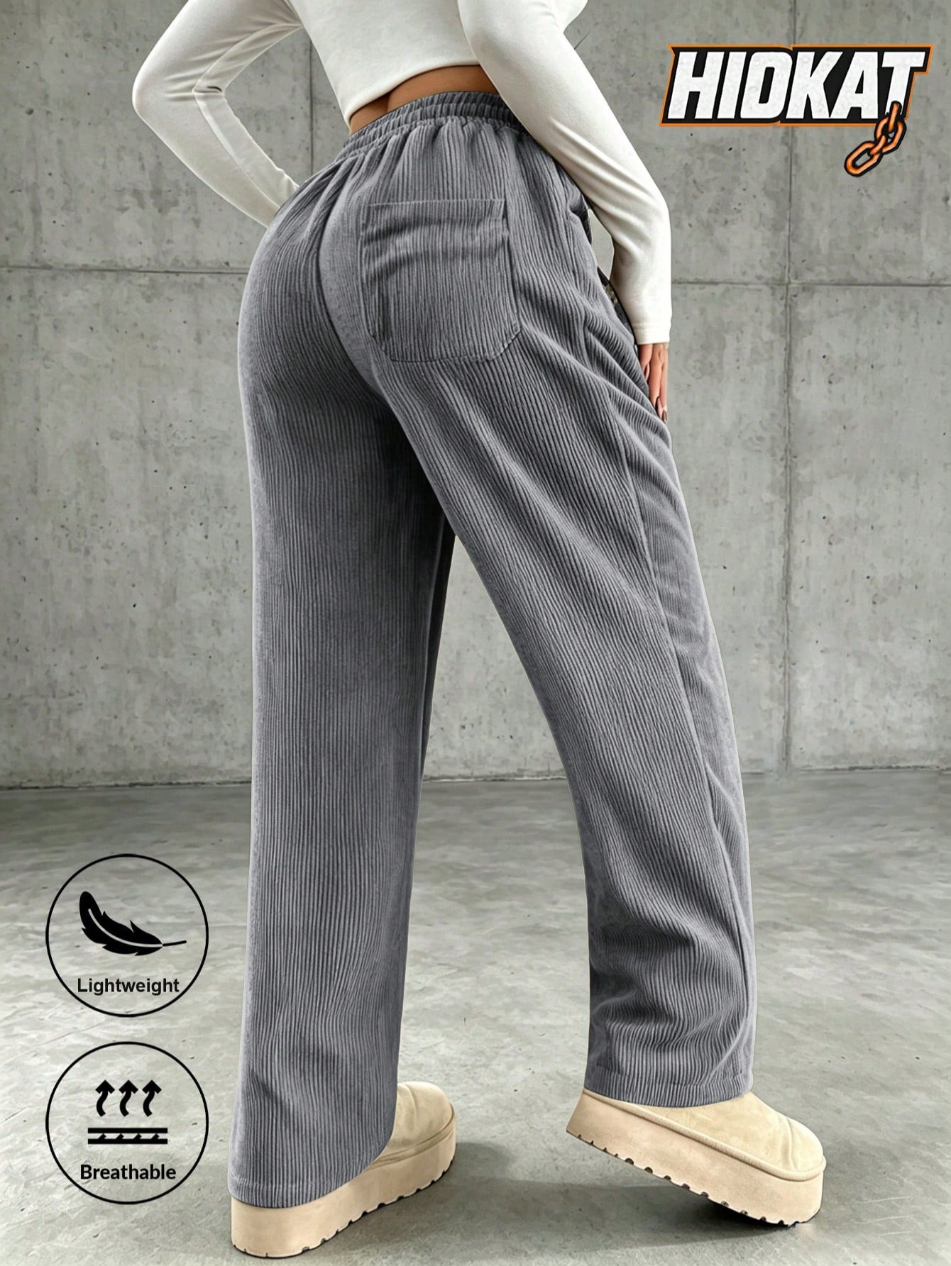 Women's Corduroy Straight Leg Pants with Drawstring Waist