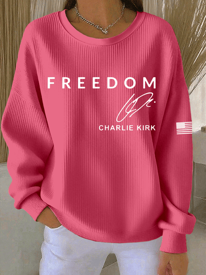 Women's Freedom Print Knitted Crew Neck Long Sleeve Top