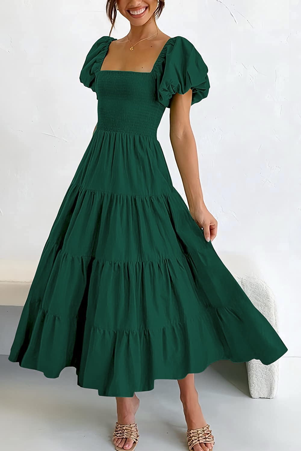 Smocked Puff Sleeve Summer Dress
