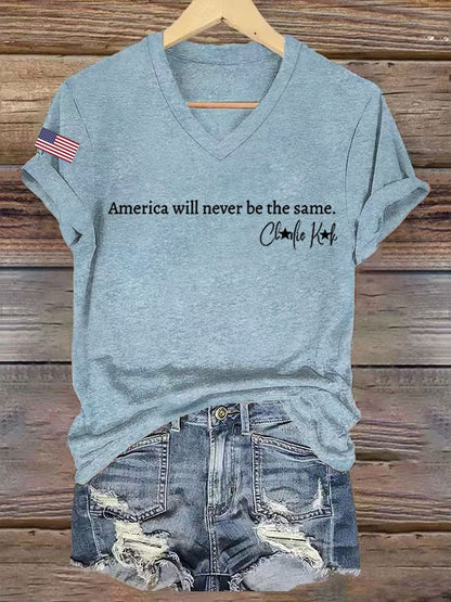 Women's Hot Spot Print V Neck T-shirt