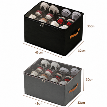 Foldable Shoe Storage Organizer with 12 Compartments, Stackable Closet Shoe Box with Clear Window and Removable Dividers, Holds 6-12 Pairs