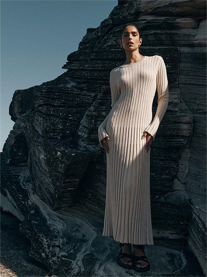 Fall New Sleeved Knit Midi Dress