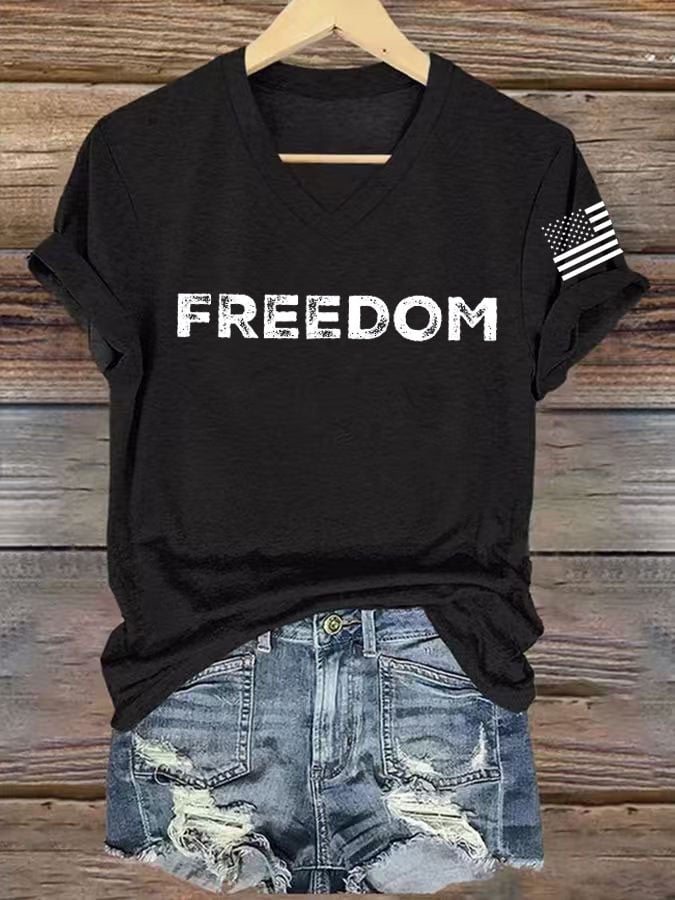 Women's freedom Print V-Neck T-Shirt