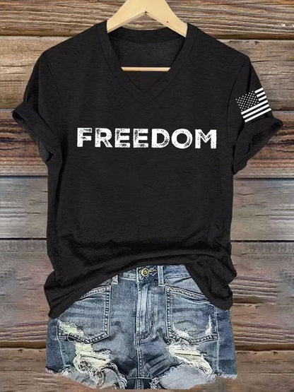 Women's freedom Print V-Neck T-Shirt