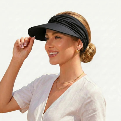 UPF-50 Sun Visor Ponytail Hat Wide Brim Breathable Foldable
