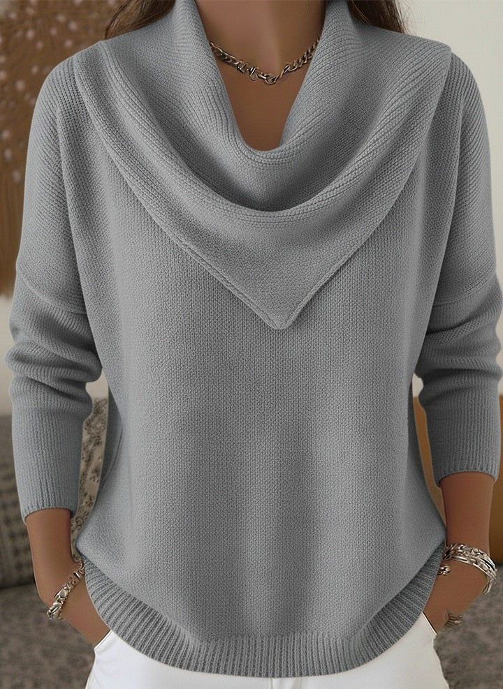 HOT SALE🔥 Elegant Retro Soft Triangle Neck Solid Color Sweater Top
