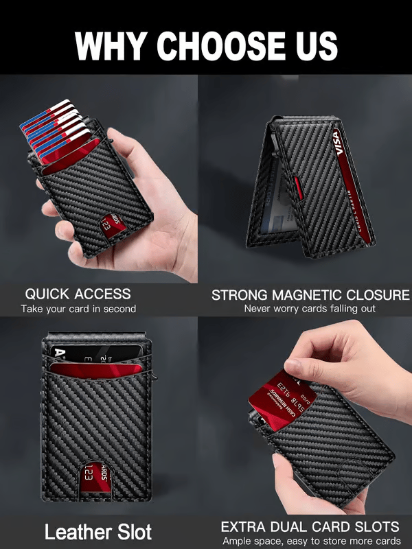 💼🔒Premium Aluminum RFID Blocking Minimalist Wallet for Men - Pop-Up Card Access, ID Window