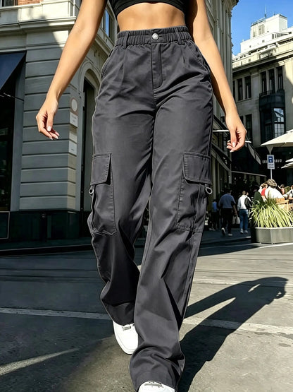 High-Waisted Cargo Pants for Women, Y2K Street Style Loose Fit with Multi Pockets