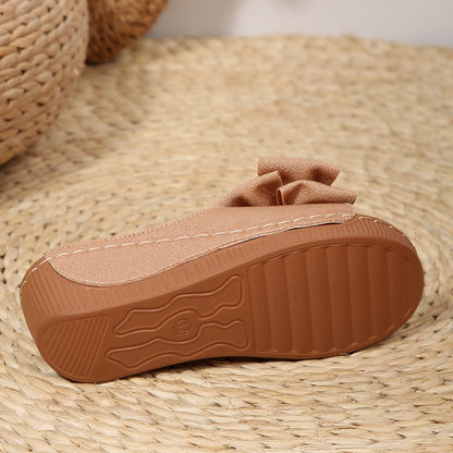 Women’s Liora Bow Flower Platform Wedge Slide Sandals – Peep-Toe Wide Strap Summer Slides