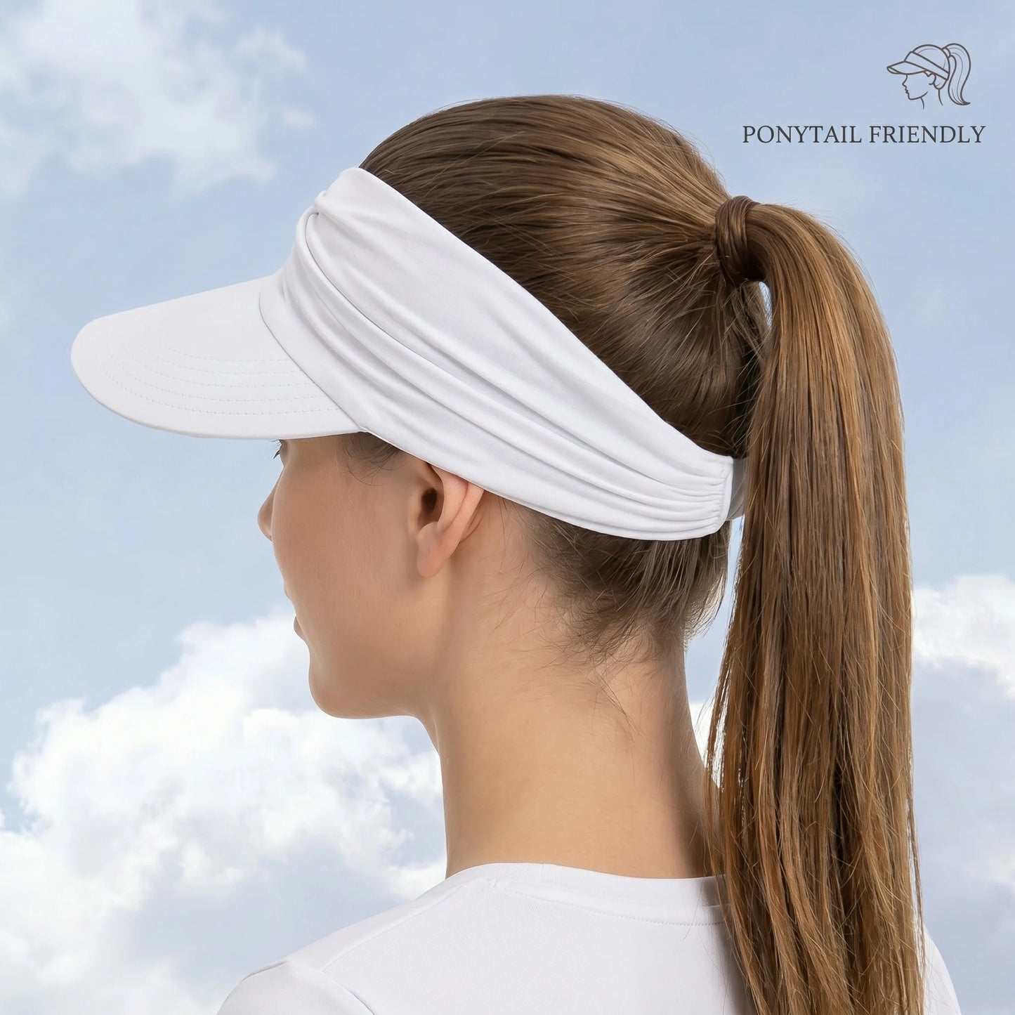 UPF-50 Sun Visor Ponytail Hat Wide Brim Breathable Foldable