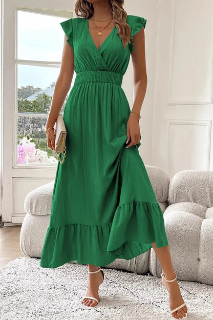 Flowy Short Sleeve Summer Maxi Dress