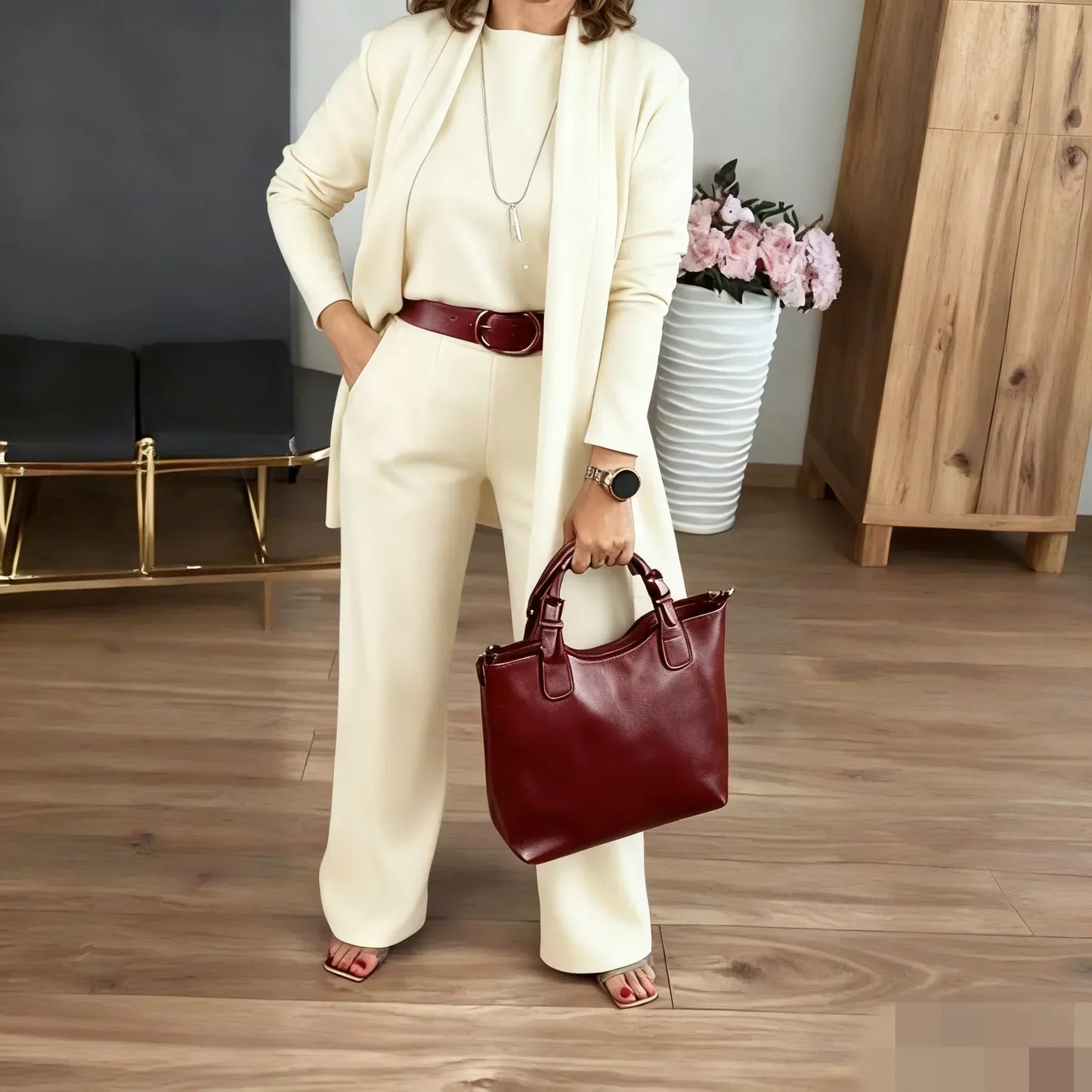 ⏳Time-Limited Special⏰Elegant 3-piece set including long cardigan, top and pants💞