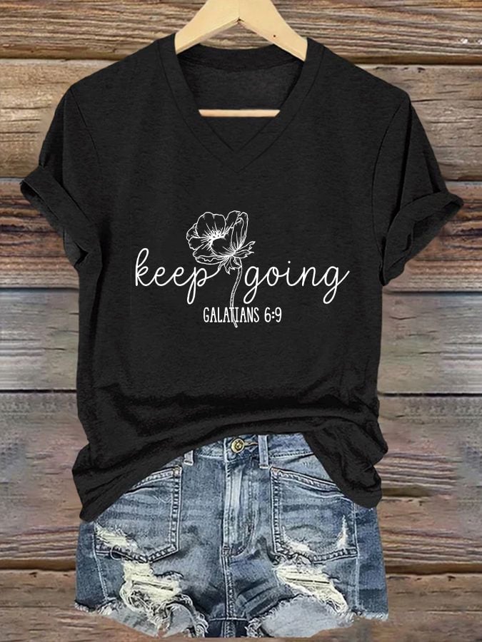 Women's Casual Christian Faith Graphic Print V-Neck Short Sleeve T-Shirt