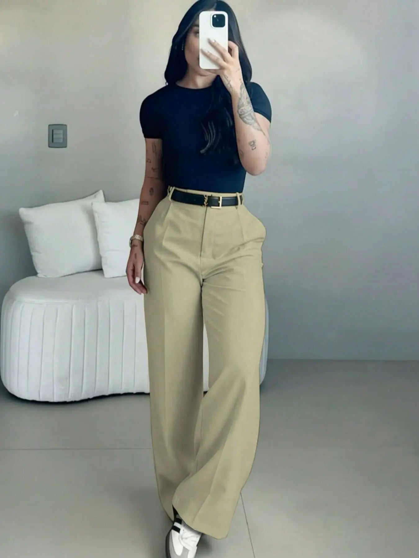 Women’s High-Waisted Suit Pants with Flowy Straight Leg