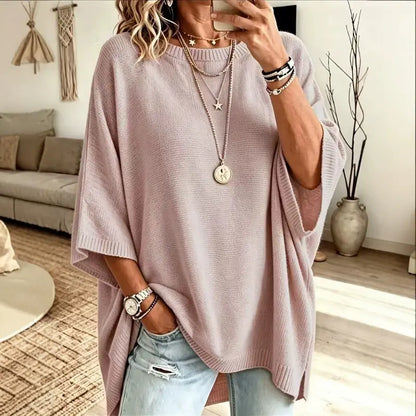 Women's Loose Fit Crew Neck Knit Sweater – Lightweight Solid Color Casual Top