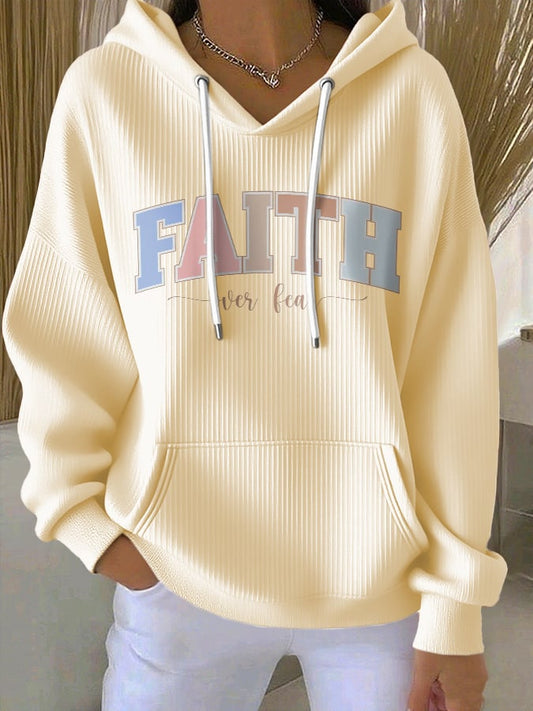 Women's casual vintage faith overcomes fear textured hoodie