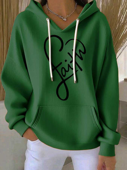 Women's Faith Print Casual Hooded Sweatshirt