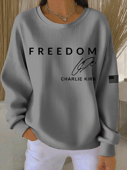 Women's Freedom Print Knitted Crew Neck Long Sleeve Top