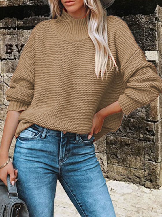 Women'S Loose Solid Color Casual Pullover Sweater