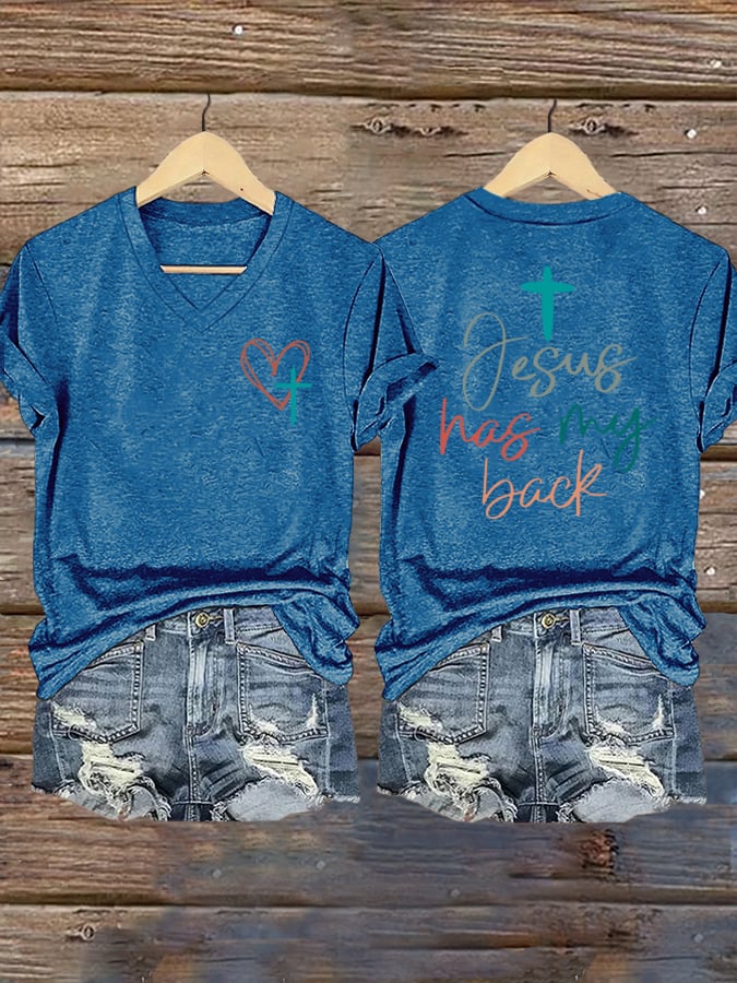 Women's Jesus Has My Back Print Shirt