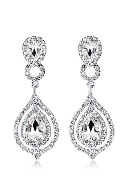 Bridal Wedding White Crystal Teardrop Pendant Earrings
