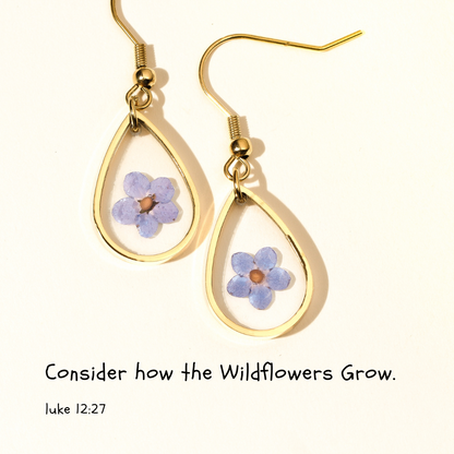 Forget-Me-Not Flower - Stainless Steel Drop Earrings