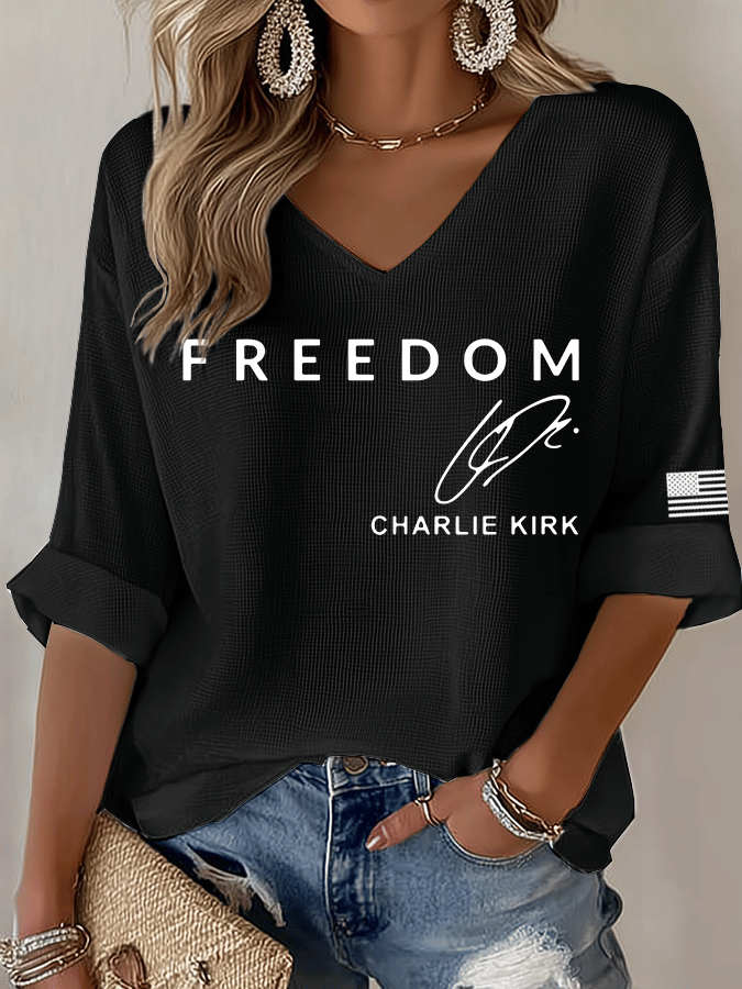 Women's Freedom Print Waffle Long Sleeve T-Shirt