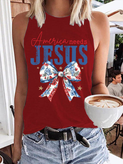 Women's Independence Day America Needs Jesus Print Vest