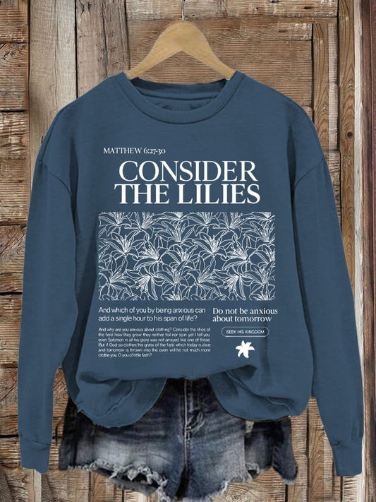 Women's Fall Consider Lily Christ Scripture Print Casual Top