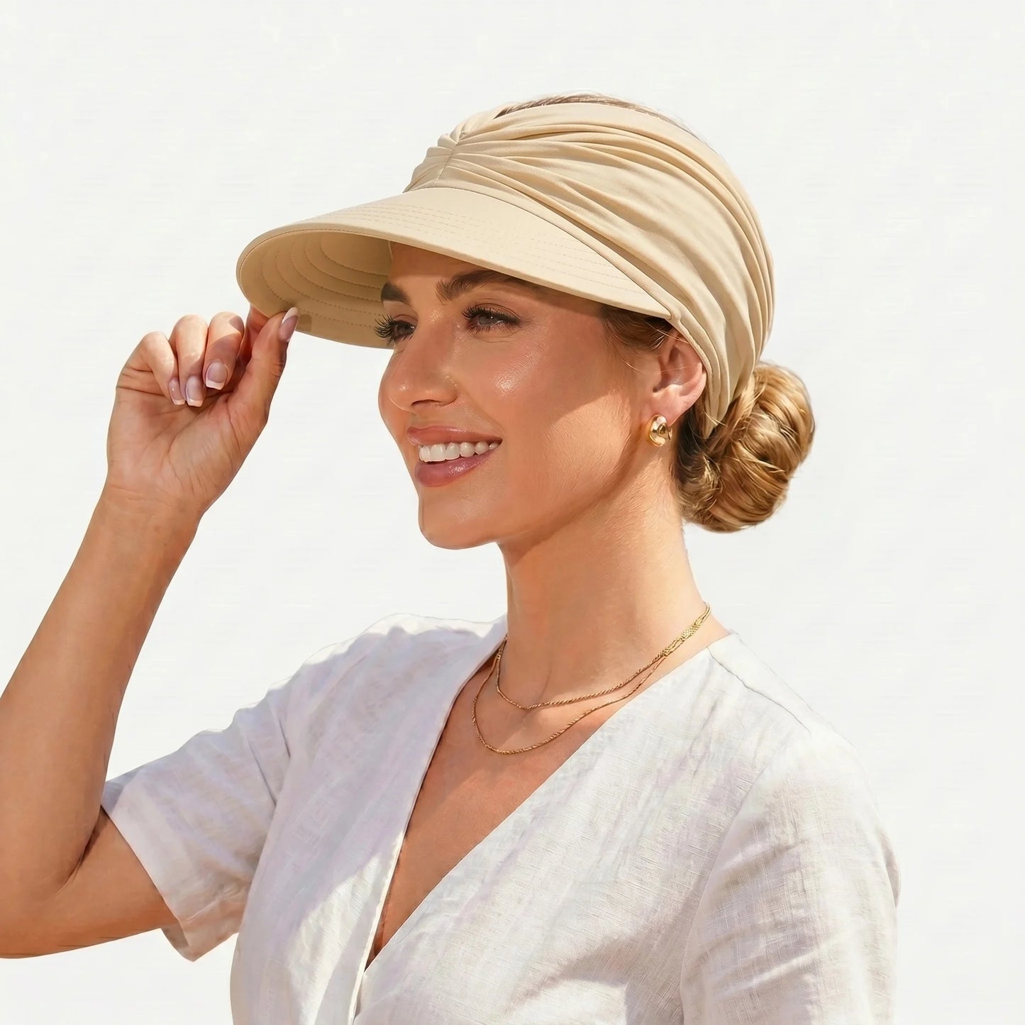 UPF-50 Sun Visor Ponytail Hat Wide Brim Breathable Foldable