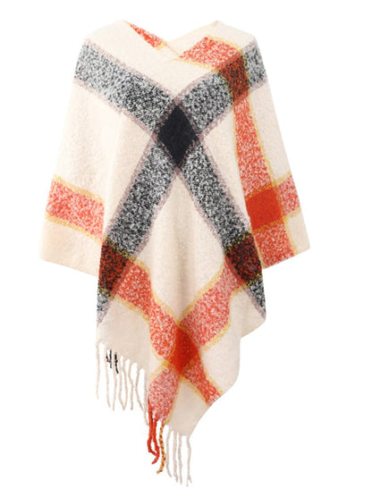 Women's Fall Winter Lazy Stylish Plaid Tassel Faux Cashmere Shawl